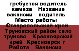 требуется водитель камаза › Название вакансии ­ водитель › Место работы ­ Ставропольский край, Труновский район село труновс - Красноярский край, Красноярск г. Работа » Вакансии   